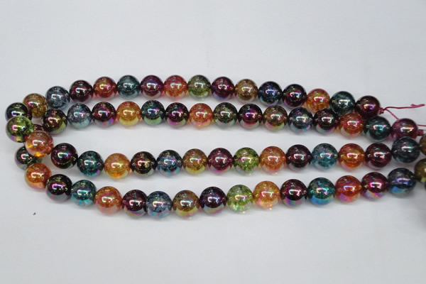 CKQ84 15.5 inches 12mm round AB-color dyed crackle quartz beads