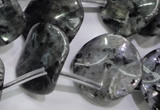 CLB326 Top-drilled 20mm wavy coin black labradorite beads