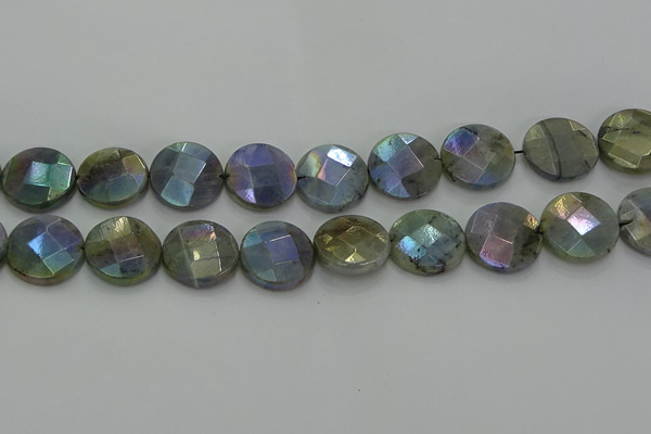 CLB680 15.5 inches 18mm faceted coin AB-color labradorite beads