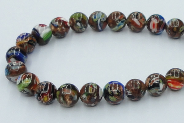 CLG543 16 inches 14mm round goldstone & lampwork glass beads