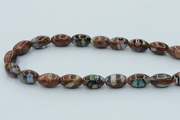 CLG546 16 inches 10*14mm rice goldstone & lampwork glass beads