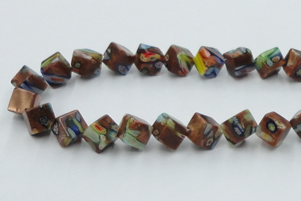 CLG548 16 inches 10*10mm cube goldstone & lampwork beads