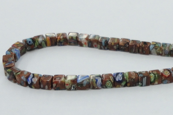 CLG549 16 inches 8*8mm cube goldstone & lampwork glass beads