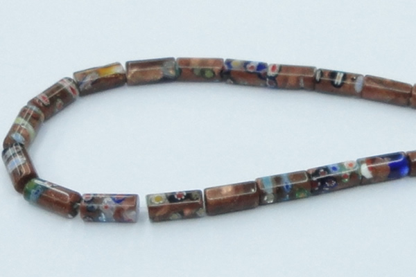 CLG551 16 inches 8*16mm faceted cylinder goldstone & lampwork beads