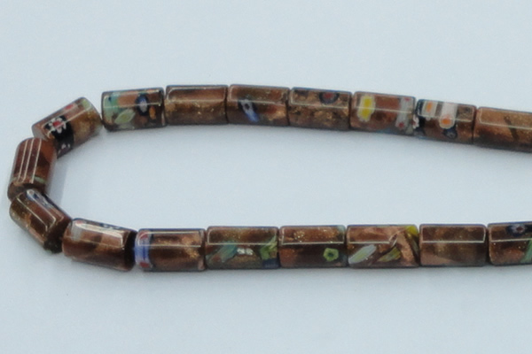 CLG552 16 inches 10*15mm faceted cylinder goldstone & lampwork beads