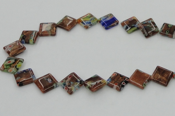 CLG560 16 inches 15*15mm diamond goldstone & lampwork glass beads