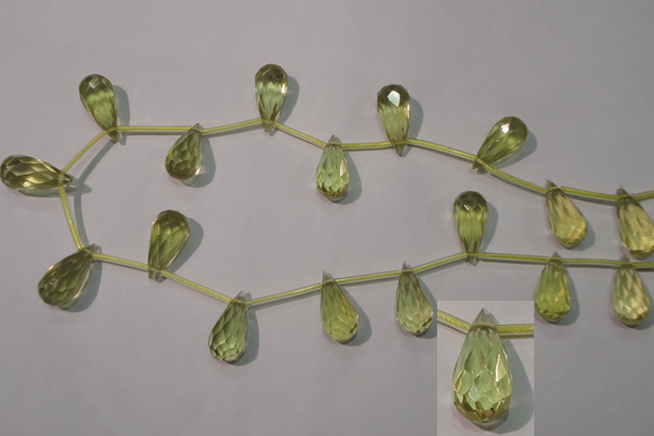 CLQ252 Top-drilled 10*20mm faceted teardrop natural lemon quartz beads