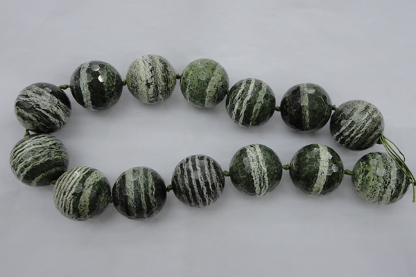 CLS11 15.5 inches 30mm faceted round large green silver line jasper beads