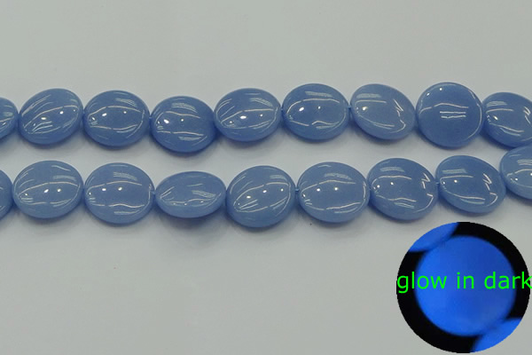 CLU136 15.5 inches 20mm flat round blue luminous stone beads