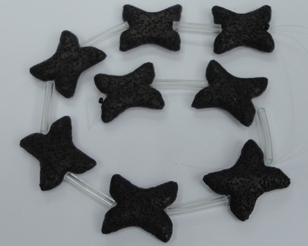 CLV42 15.5 inches 28*32mm butterfly-shaped black natural lava beads