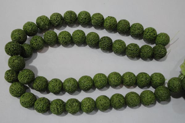 CLV463 15.5 inches 14mm round dyed green lava beads wholesale