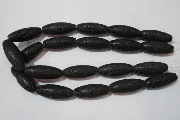 CLV492 15.5 inches 16*40mm rice black lava beads wholesale