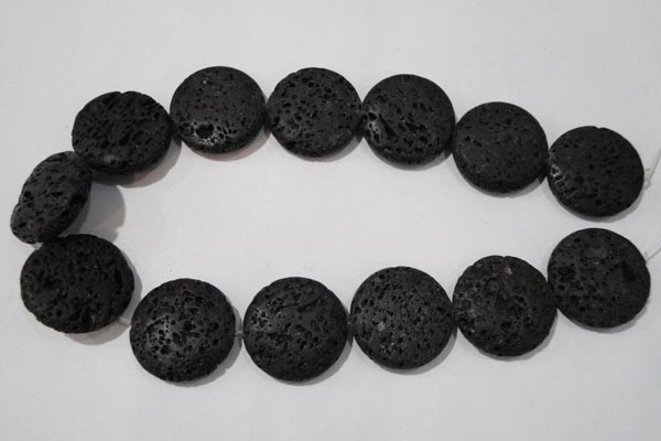 CLV502 15.5 inches 30mm flat round black lava beads wholesale