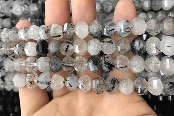 CME207 15.5 inches 7*9mm - 8*10mm pumpkin black rutilated quartz beads