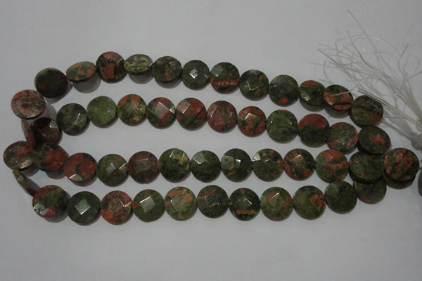 CME53 15.5 inches 15mm faceted coin unakite gemstone beads