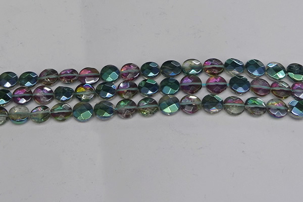 CME61 15.5 inches 10mm faceted coin plated white crystal beads