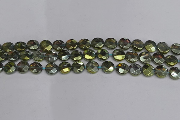 CME62 15.5 inches 10mm faceted coin plated white crystal beads