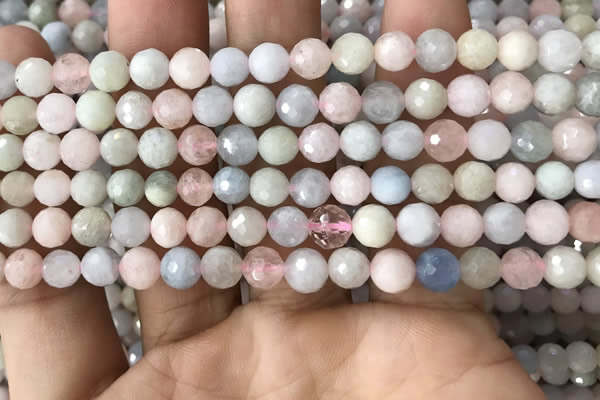 CMG378 15.5 inches 6mm faceted round morganite gemstone beads