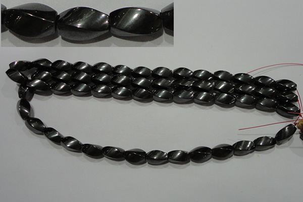 CMH154 15.5 inches 8*14mm twisted rice magnetic hematite beads
