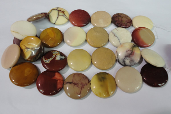 CMK246 15.5 inches 30mm flat round mookaite gemstone beads