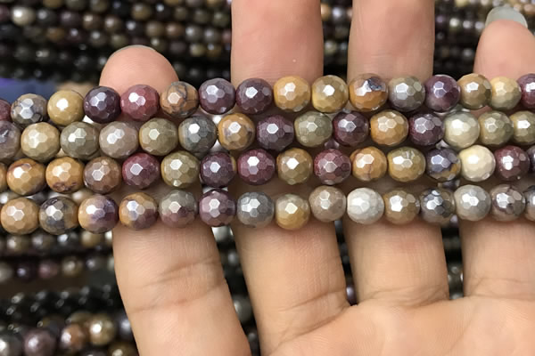 CMK338 15.5 inches 6mm faceted round AB-color mookaite beads