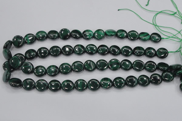 CMN100 15.5 inches 14mm flat round natural malachite beads wholesale