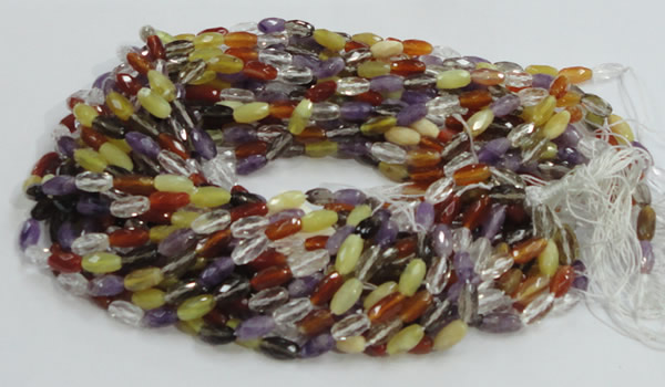 CMQ25 15.5 inches 6*12mm faceted rice multicolor quartz beads