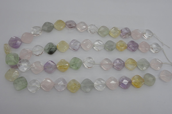 CMQ255 15.5 inches 14*14mm faceted diamond multicolor quartz beads