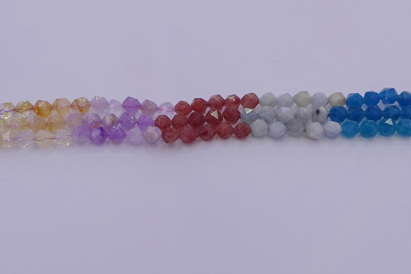 CMQ376 15.5 inches 6mm faceted nuggets mixed quartz beads wholesale