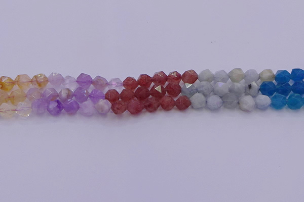 CMQ377 15.5 inches 8mm faceted nuggets mixed quartz beads wholesale