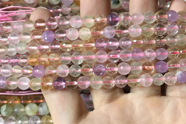 CMQ530 15.5 inches 6mm faceted round colorfull quartz beads