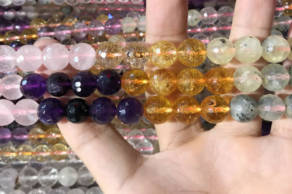 CMQ545 15.5 inches 10mm faceted round colorfull quartz beads