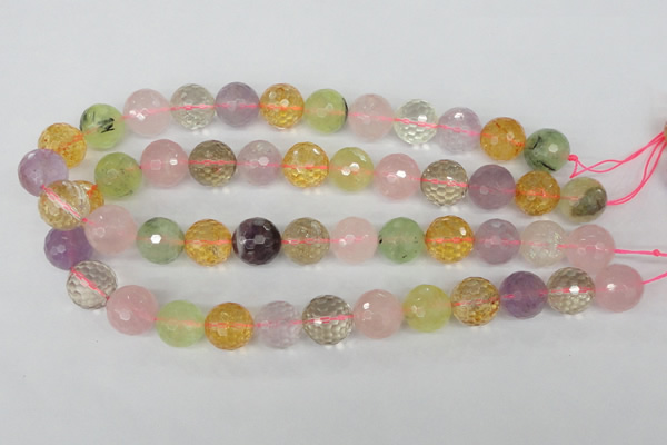 CMQ55 15.5 inches 14mm faceted round multicolor quartz beads