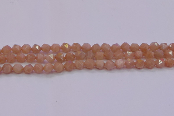 CMS1132 15.5 inches 8mm faceted nuggets peach moonstone beads