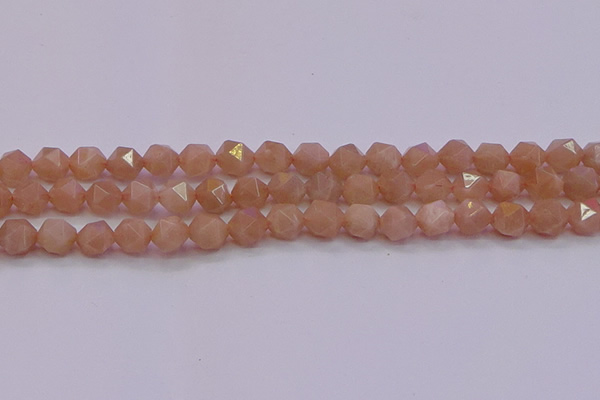 CMS1133 15.5 inches 10mm faceted nuggets peach moonstone beads