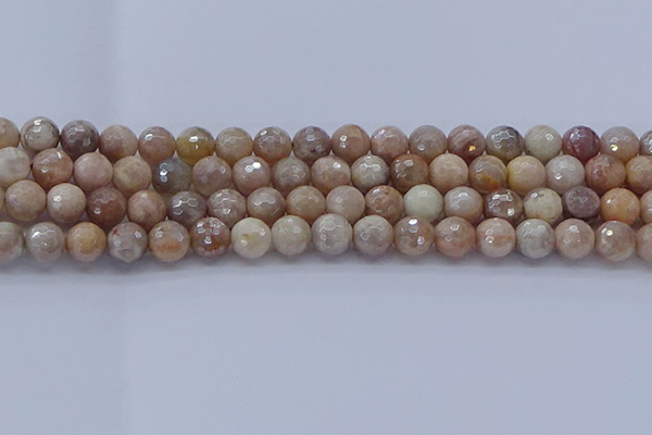 CMS1302 15.5 inches 8mm faceted round AB-color moonstone beads