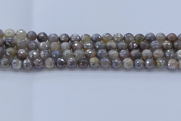 CMS1312 15.5 inches 8mm faceted round AB-color grey moonstone beads