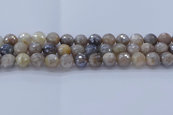CMS1314 15.5 inches 12mm faceted round AB-color grey moonstone beads
