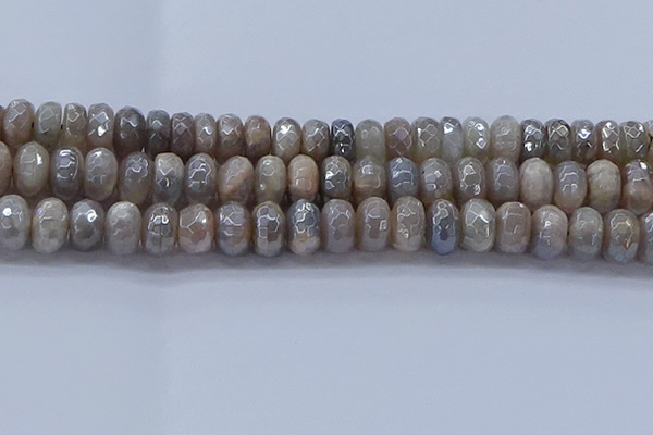 CMS1335 15.5 inches 7*14mm faceted rondelle AB-color grey moonstone beads