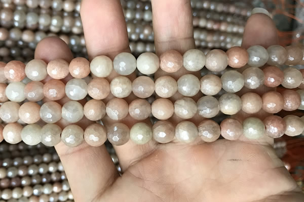 CMS1452 15.5 inches 8mm faceted round AB-color moonstone beads
