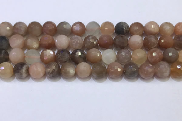 CMS1498 15.5 inches 10mmm faceted round rainbow moonstone beads