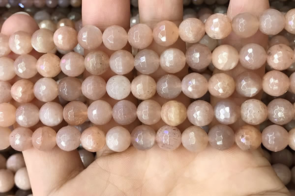 CMS1679 15.5 inches 8mm faceted round moonstone beads wholesale