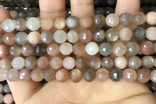 CMS1693 15.5 inches 8mm faceted round rainbow moonstone beads