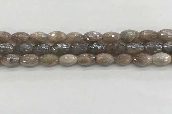 CMS1775 15.5 inches 8*12mm faceted rice AB-color moonstone beads