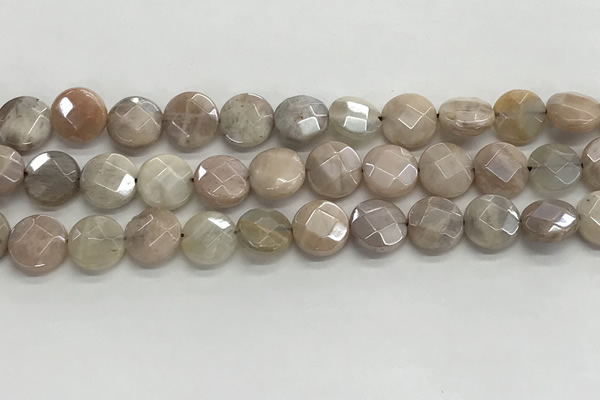 CMS1789 15.5 inches 10mm faceted coin AB-color moonstone beads