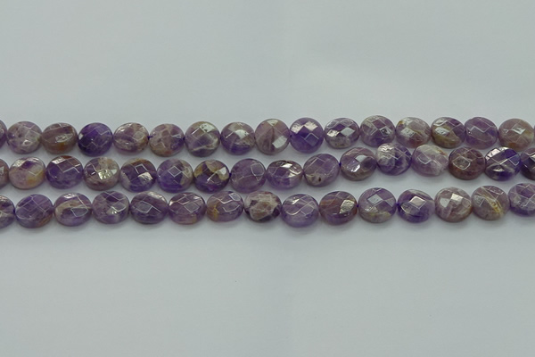 CNA1045 15.5 inches 12mm faceted coin dogtooth amethyst beads