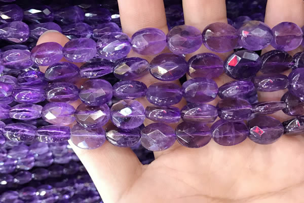 CNA1106 15.5 inches 10*12mm faceted oval amethyst gemstone beads