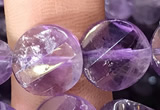 CNA1110 15.5 inches 12mm twisted & faceted coin amethyst beads