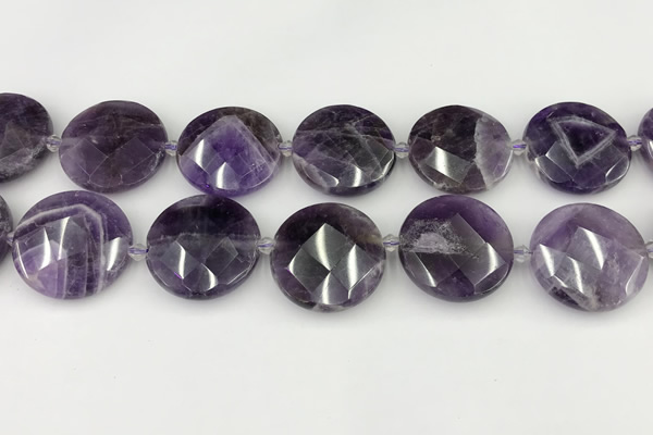 CNA1211 15.5 inches 30mm faceted coin amethyst gemstone beads
