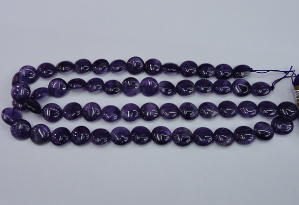CNA269 15.5 inches 14mm flat round natural amethyst beads wholesale